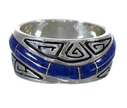 Lapis Inlay Water Wave Southwestern Authentic Sterling Silver Ring Size 7-1/2 WX61038